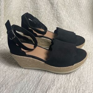 Torrid Synthetic black suede Espadrilles Wedge platform ankle strap Sandal SZ13W